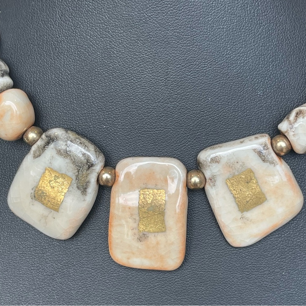 Ceramic Beaded Geometric Statement Necklace Artis… - image 2